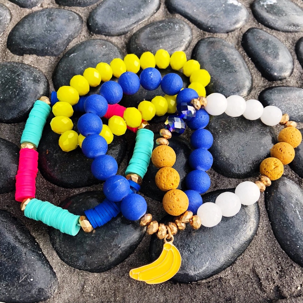 Banana 4 Strand Stretch Bead Bracelet Stack